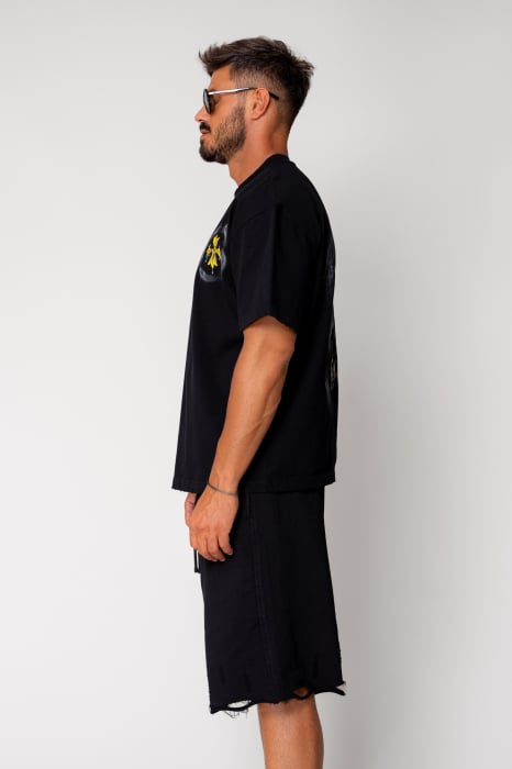 Tricou Yellow Flower Heavy Oversized Black [3]