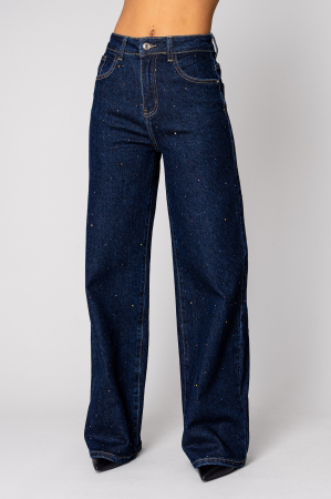 Straight jeans with colored rhinestones in Dark Blue denim [1]
