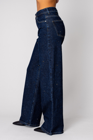 Straight jeans with colored rhinestones in Dark Blue denim [2]