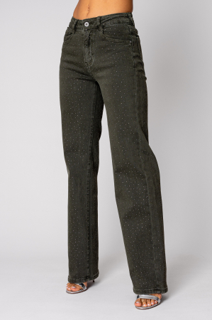 Straight jeans with rhinestones in dark olive denim [2]