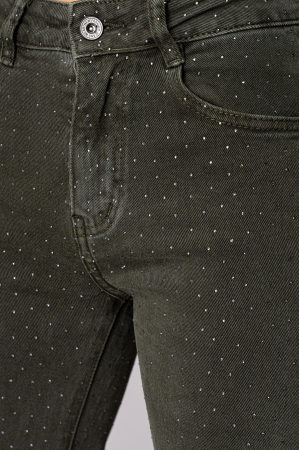NEW - Straight jeans with rhinestones in dark olive denim
