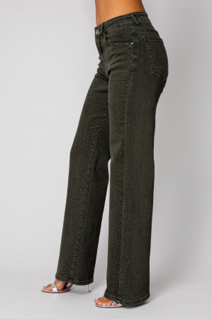 Straight jeans with rhinestones in dark olive denim [1]