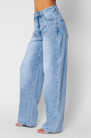 Elastic jeans with beads and rhinestones Light Blue [3]
