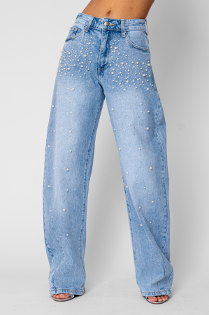 Elastic jeans with beads and rhinestones Light Blue [2]