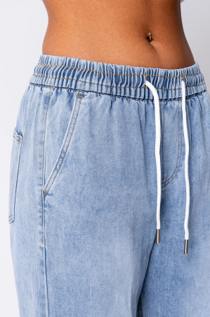Blugi elastici cu snur in talie Light Blue [4]
