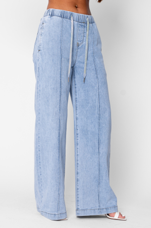 Long denim jeans with elastic Light Blue [2]