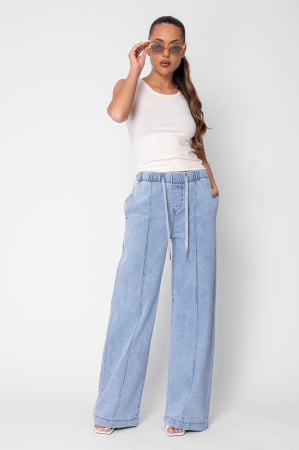 WOMEN - Long denim jeans with elastic Light Blue