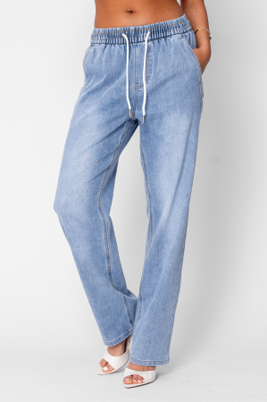 Blugi elastici cu snur in talie Light Blue [2]