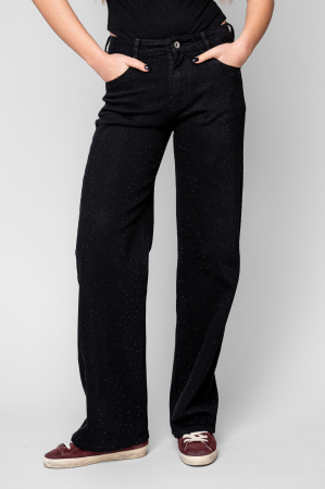 Women - Black stretch jeans with rhinestones
