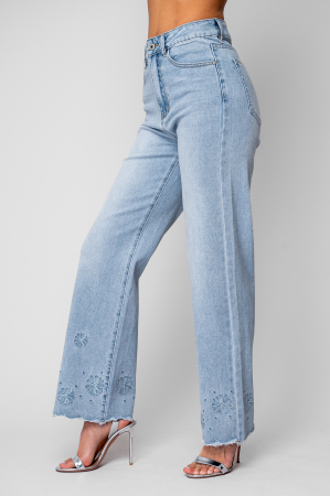 Regular long jeans with floral embroidery Light Blue [1]