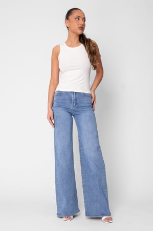 Blugi - Blue denim wide leg jeans