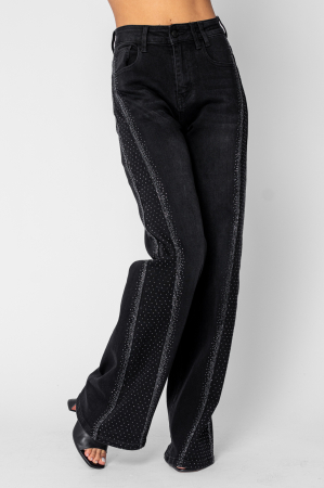 Wide elastic jeans with rhinestones Black [3]