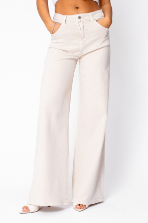 WOMEN - Cream denim wide leg jeans
