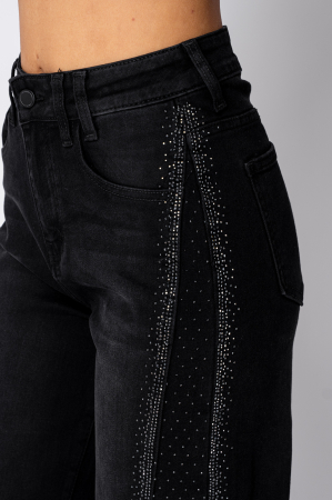 Wide elastic jeans with rhinestones Black [5]