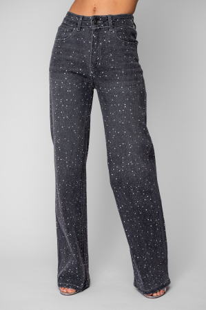 Femei - Blugi elastici largi cu strasuri Black