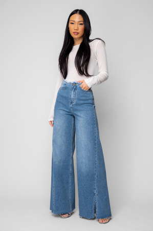 Blue denim wide leg jeans [4]