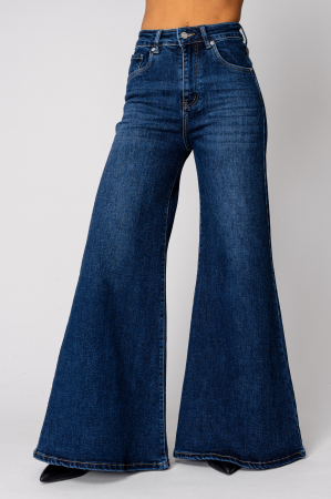 Dark Blue denim flared elastic jeans [1]