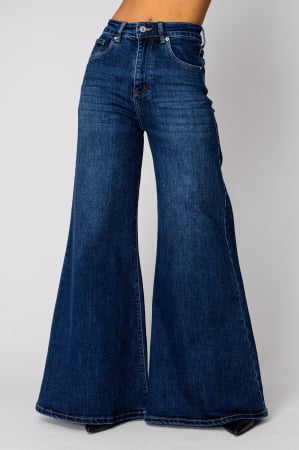 WOMEN - Dark Blue denim flared elastic jeans