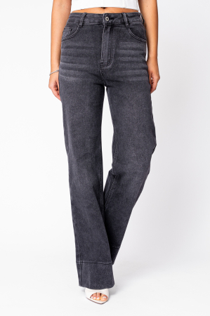Black denim wide leg jeans [1]