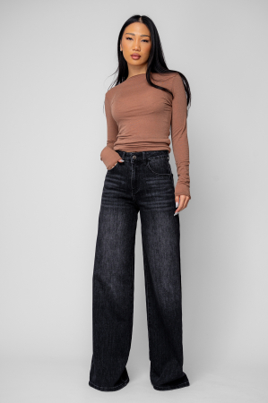 Black denim wide leg jeans [4]