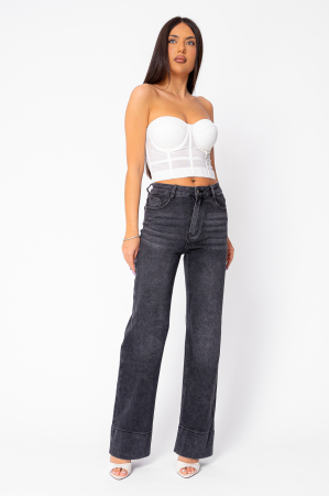 WOMEN - Black denim wide leg jeans