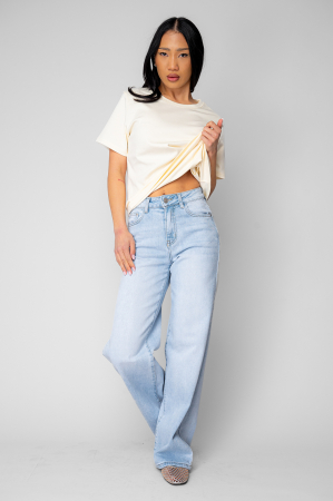 FEMEI - Blugi elastici largi din denim Light Blue