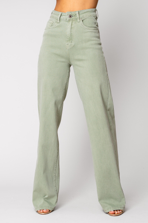 Blugi - Blugi elastici lungi largi din denim Light Olive