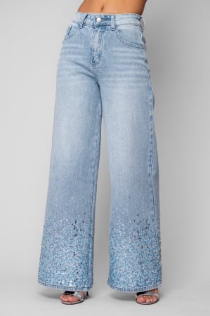 Femei - Blugi lungi cu paiete Light Blue