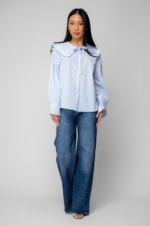 Blugi largi cu strasuri Dark Blue [4]