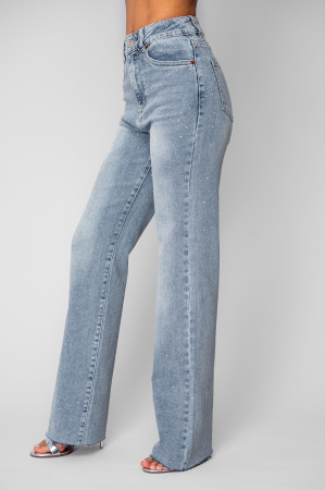 Blugi elastici largi cu strasuri Light Blue [1]
