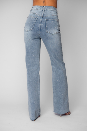 Blugi elastici largi cu strasuri Light Blue [2]