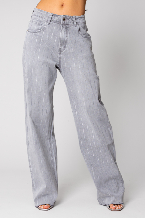 Blugi - Blugi largi cu strasuri din denim Grey