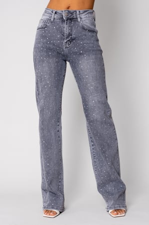 NOUTATI - Blugi elastici cu strasuri Grey