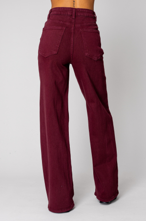 Burgundy denim wide leg jeans [2]