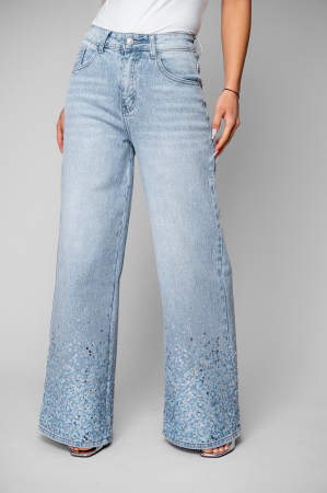 Femei - Blugi lungi cu paiete Light Blue