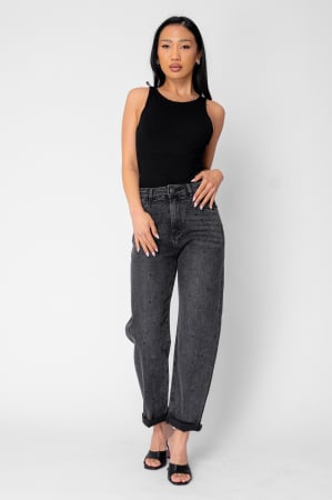 Blugi - Dark Grey rhinestone long jeans