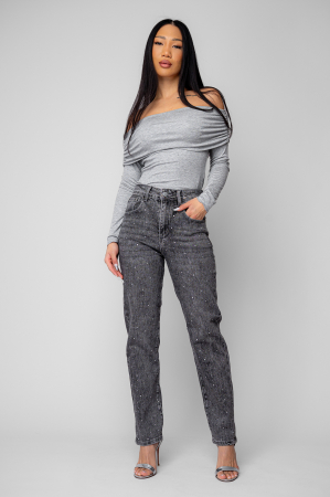 Blugi lungi cu strasuri Grey Anthracite [4]