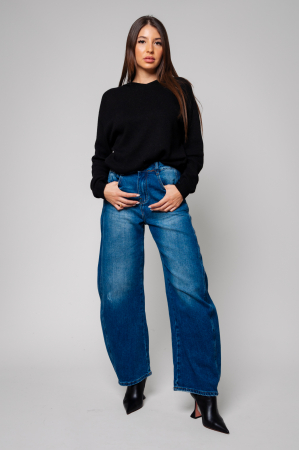 Blugi - Blugi lungi cu nasturi din denim Dark Blue