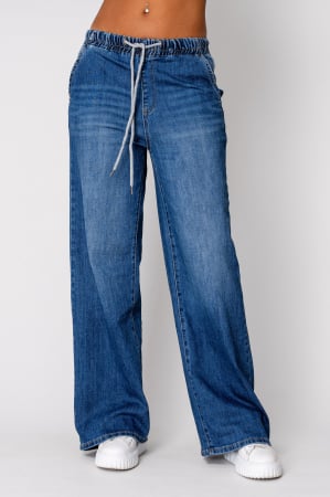 WOMEN - Long denim jeans with elastic Blue