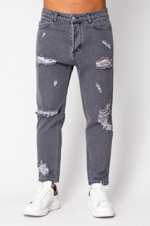 SALE - Long denim jeans Regular Ripped Grey Anthracite