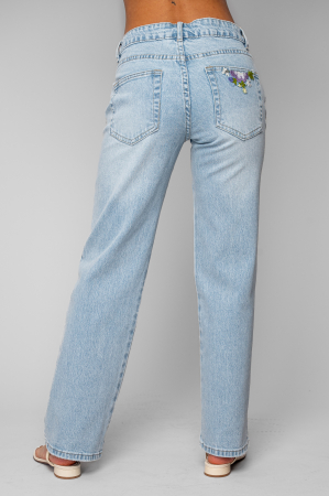 Blugi lungi elastici cu broderie florala Light Blue [3]