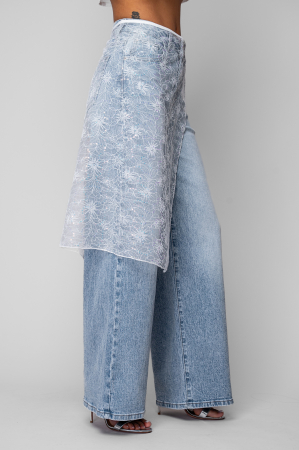 Blugi lungi elastici cu aplicatie din dantela Light Blue [3]