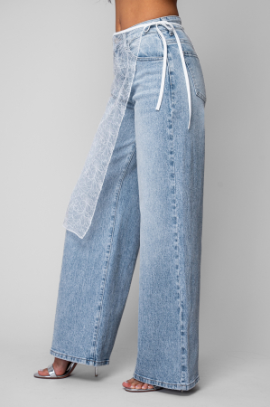 Blugi lungi elastici cu aplicatie din dantela Light Blue [2]