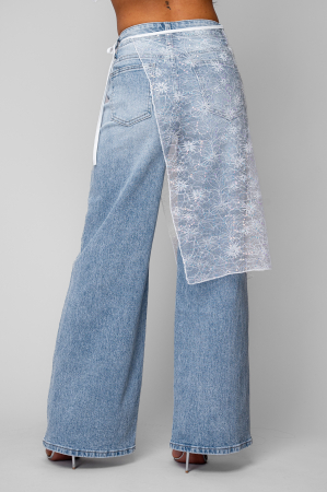 Blugi lungi elastici cu aplicatie din dantela Light Blue [4]