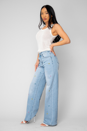 FEMEI - Blugi lungi elastici cu broderie fundite Light Blue