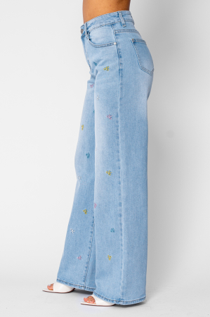 Blugi lungi elastici cu broderie fundite Light Blue [2]