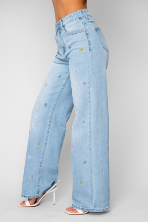 Blugi lungi elastici cu broderie fundite Light Blue [2]