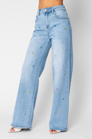 Blugi lungi elastici cu broderie fundite Light Blue [1]