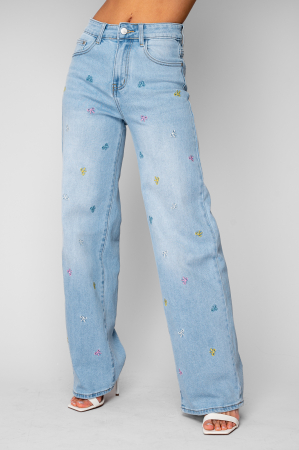 Blugi lungi elastici cu broderie fundite Light Blue [1]