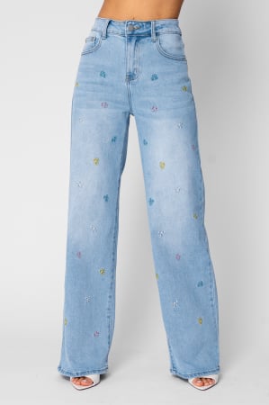 Femei - Blugi lungi elastici cu broderie fundite Light Blue